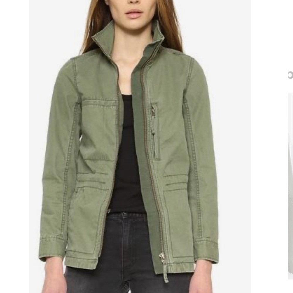 Madewell Full Zip Drawstring Military Green Fleet  Jacket Cotton Sz Med